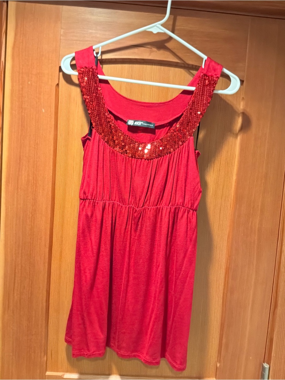 Sequin-Trim Red Tank Top
